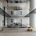 Modern Open Concept Living Dining Room With Grey Sofa And Floor To Ceiling Windows