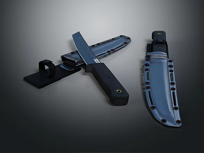 Tactical Folding Knife With Black Handle And Protective Sheath Design 3d model