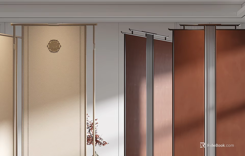 Modern Room Divider With Wooden Panels And Metal Frames For Interior Design 3d model 