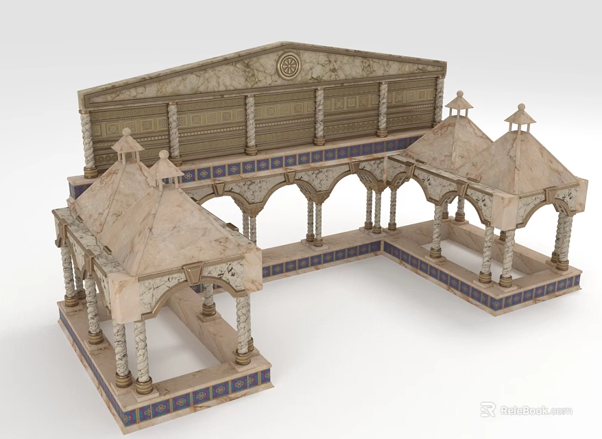 Ornate Classical Architectural Structure With Pavilions Columns Decorative Roofs And Patterned Bases 3d model 