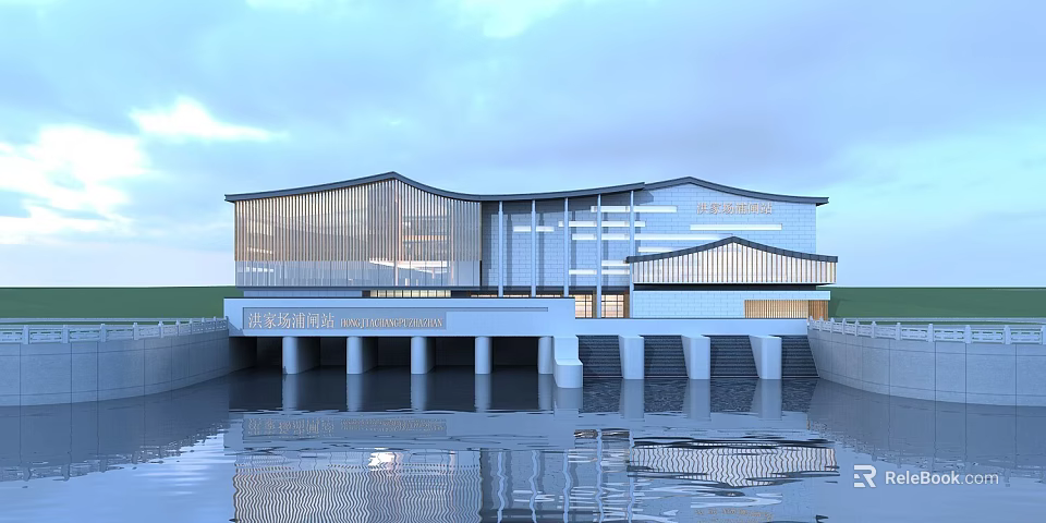 National Museum of China Modern Architecture With Glass Curtain Walls And Water Reflection 3d model 