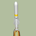 Rocket Weapon Launching With Flame At Base White And Yellow Stripes 3d model