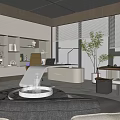 Modern Office Interior With Spacious Layout Large Windows City View Sofa Chairs Marble Table 3d model