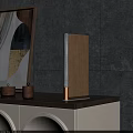 Modern Wooden Speaker Placed on Wooden Countertop with Gray Tile Wall and Decorative Jars