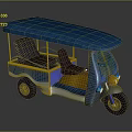 Elderly Man Riding Blue Tricycle With Canopy And Comfortable Seats
