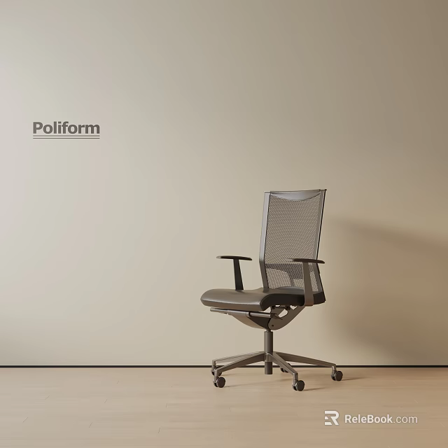 Poliform Modern Office Chair with Mesh Back and Armrests on Wheels Against Beige Wall 3d model 