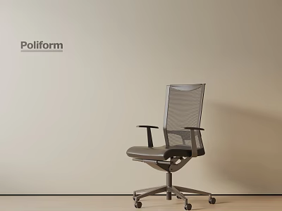 Poliform Modern Office Chair with Mesh Back and Armrests on Wheels Against Beige Wall 3d model