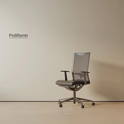 Poliform Modern Office Chair with Mesh Back and Armrests on Wheels Against Beige Wall 3d model