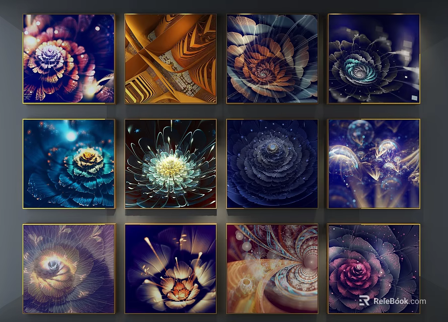 Abstract Spiral Art Collection Featuring Various Vibrant Digital Patterns and Colors 3d model