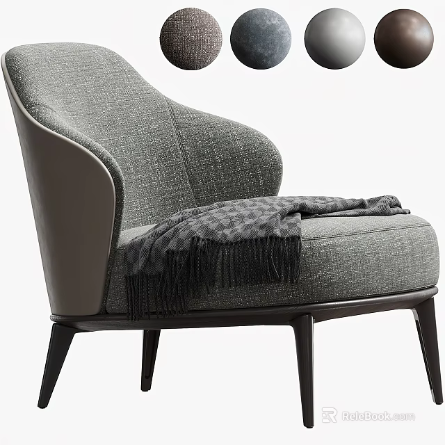 Modern Single Sofa With Gray Fabric Armrest And Draped Blanket On Dark Legs 3d model 