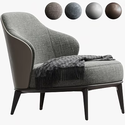 Modern Single Sofa With Gray Fabric Armrest And Draped Blanket On Dark Legs 3d model