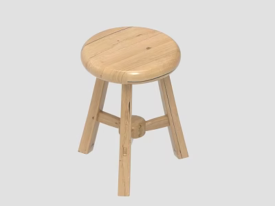 Natural Wood Round Seat Stool With Simple Design And Four Legs For Home Use 3d model