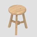 Natural Wood Round Seat Stool With Simple Design And Four Legs For Home Use