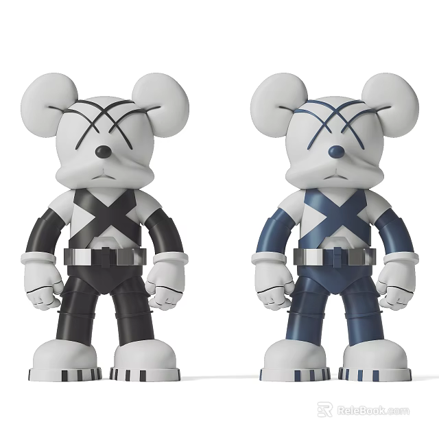 Cartoon Figurine Sculpture Carving With Large Ears Crossed Eyes X Patterns Black White Blue White 3d model 