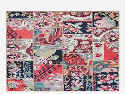 Vintage Inspired Colorful Patchwork Square Carpet With Floral Geometric Patterns For Home Decor 3d model