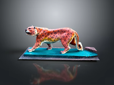 Colorful Leopard Sculpture With Blue Base As Decorative Art Piece 3d model