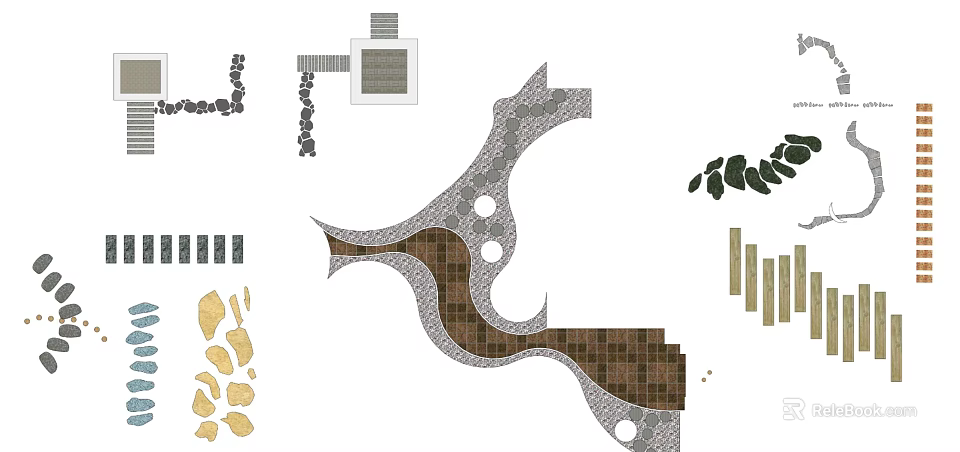 Garden Landscape Design With Curved Path Paving Stones And Plant Elements 3d model 