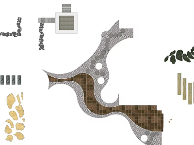 Garden Landscape Design With Curved Path Paving Stones And Plant Elements 3d model