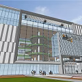 Modern Commercial Complex With Glass Facade Geometric Patterns And Open Plaza 3d model