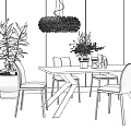 Modern Dining Table Set Wooden Top Gold Legs Upholstered Chairs Feather Light And Green Plant