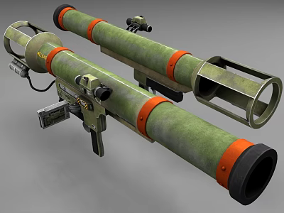 Green and Orange Striped Rocket Launcher with Sight Scope Tubular Design and Mechanical Parts 3d model
