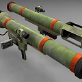 Green and Orange Striped Rocket Launcher with Sight Scope Tubular Design and Mechanical Parts