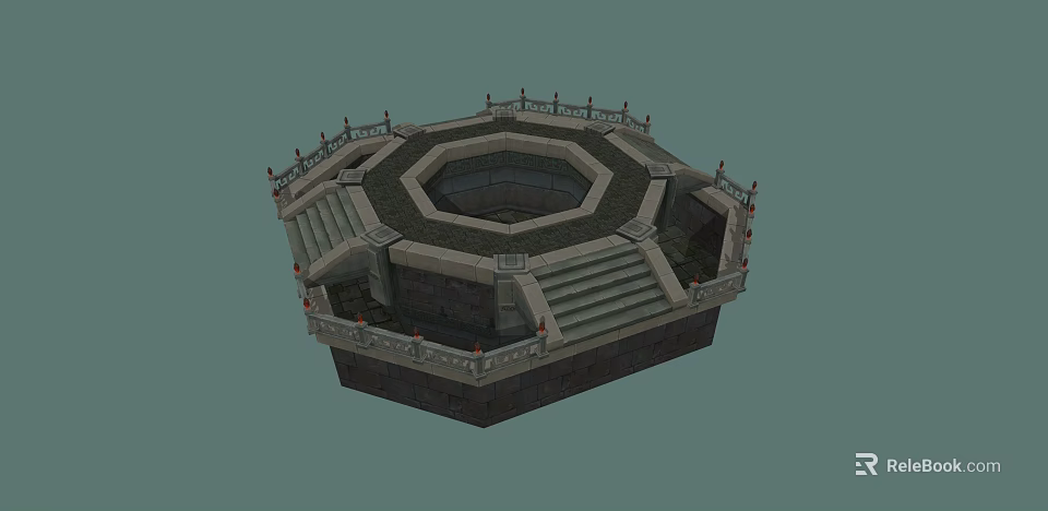 Traditional Octagonal Stone Platform With Steps And Ornate Railing Structure 3d model 