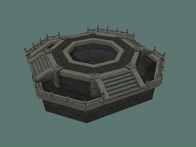 Traditional Octagonal Stone Platform With Steps And Ornate Railing Structure 3d model