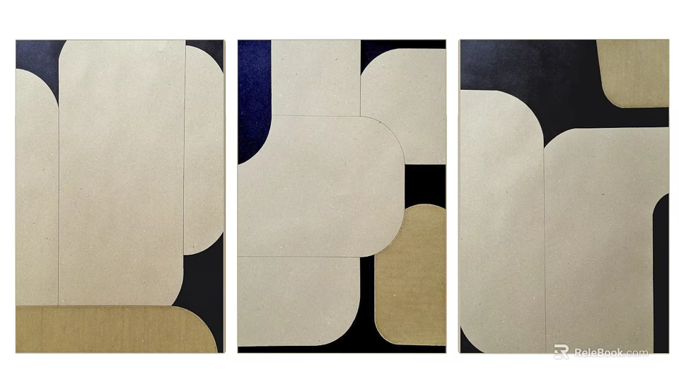 Abstract Geometric Wall Art With Beige Black Blue Brown Curved Shapes 3d model 