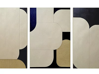 Abstract Geometric Wall Art With Beige Black Blue Brown Curved Shapes 3d model