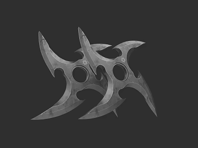 Two Metal Throwing Star Weapons With Sharp Blades And Central Holes On Black Background 3d model