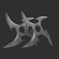 Two Metal Throwing Star Weapons With Sharp Blades And Central Holes On Black Background