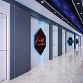 Modern Elevator Hallway With Starry Sky Ceiling Blue Lighting Marble Floor And Decorative Panels 3d model
