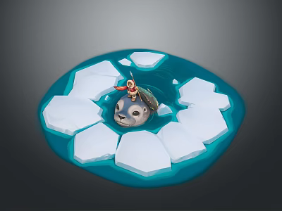 Adorable Baby Seal On Ice Blocks In Blue Water With Little Hat Figure 3d model