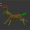Realistic Brown Deer Running With Large Antlers On Gray Background