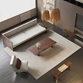 Modern Living Room Sofa Coffee Table Combination With Light Rug Accent Chair And Pendant Lights