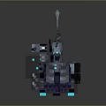 Minecraft Style Man In Armor With Glowing Details And Hammer Weapon