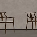 Middle-style tea table and chair with armrests 3d model