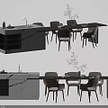 Modern Interior Dining Table Set With Marble Island Counter And Matching Chairs 3d model