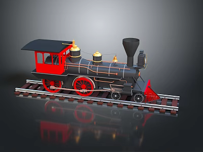 Vintage Steam Locomotive Black And Red With Gold Accents On Railroad Tracks 3d model