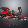 Vintage Steam Locomotive Black And Red With Gold Accents On Railroad Tracks