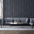 Modern Gray Sofa And Coffee Table Set With Accent Chairs Dark Textured Wall 3d model