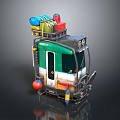 Small Green And White Vehicle With Colorful Storage Boxes On Top And Front Bumper