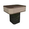 Modern Side Table With Wooden Top Slatted Panel And Black Marble Base 3d model