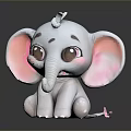 Adorable Gray Elephant Toy With Big Pink Ears Large Eyes And Cute Tail Decoration