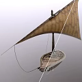 Wooden Sailboat Featuring Brown Sail Mast And Deck On Gray Background