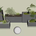 Gray Rectangular Planters With Various Green Plants BAND Label And White Sphere Decorative Scene