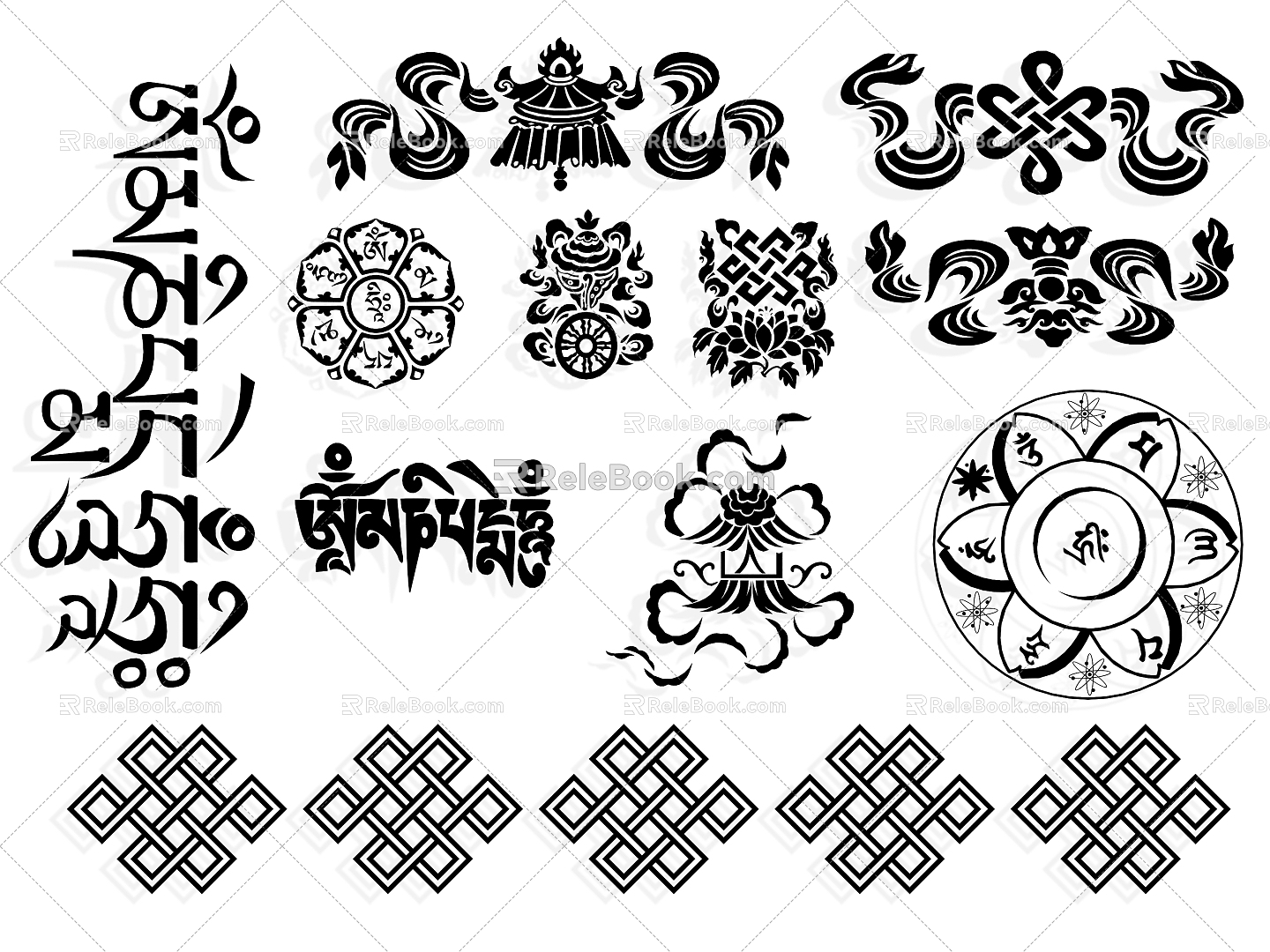 Miao nationality Mongolian nationality Zhuang nationality Tibetan nationality Uygur element silhouette minority pattern element pattern wall decoration traditional pattern cloud pattern decorative silhouette 3d model