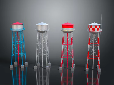 Colorful Water Tower 3D Models Featuring Metal Frame And Support Base 3d model
