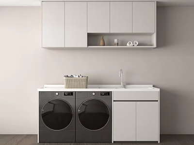 Modern Bathroom Cabinet Rack With White Wall Cabinets Sink Countertop And Storage 3d model